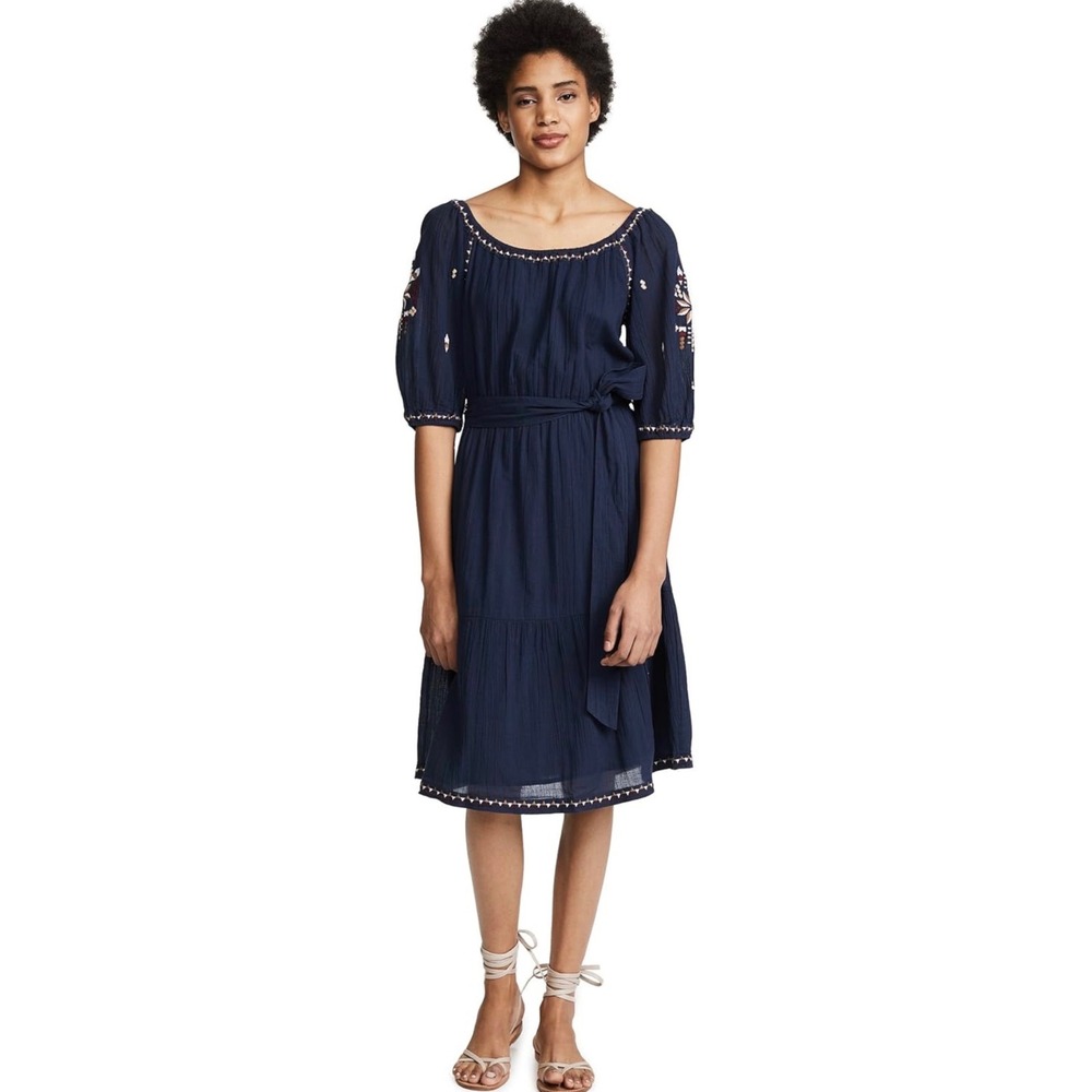 Velvet by Graham & Spencer Monae Embroidered Cotton Dress Navy Sz S